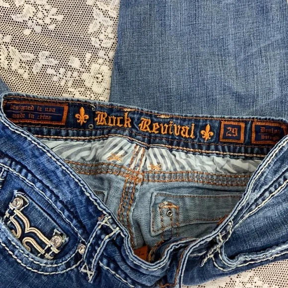 Rock Revival DENISA Straight Leg Denim Jeans SZ 29 NEW THICK WHITE STITCHING